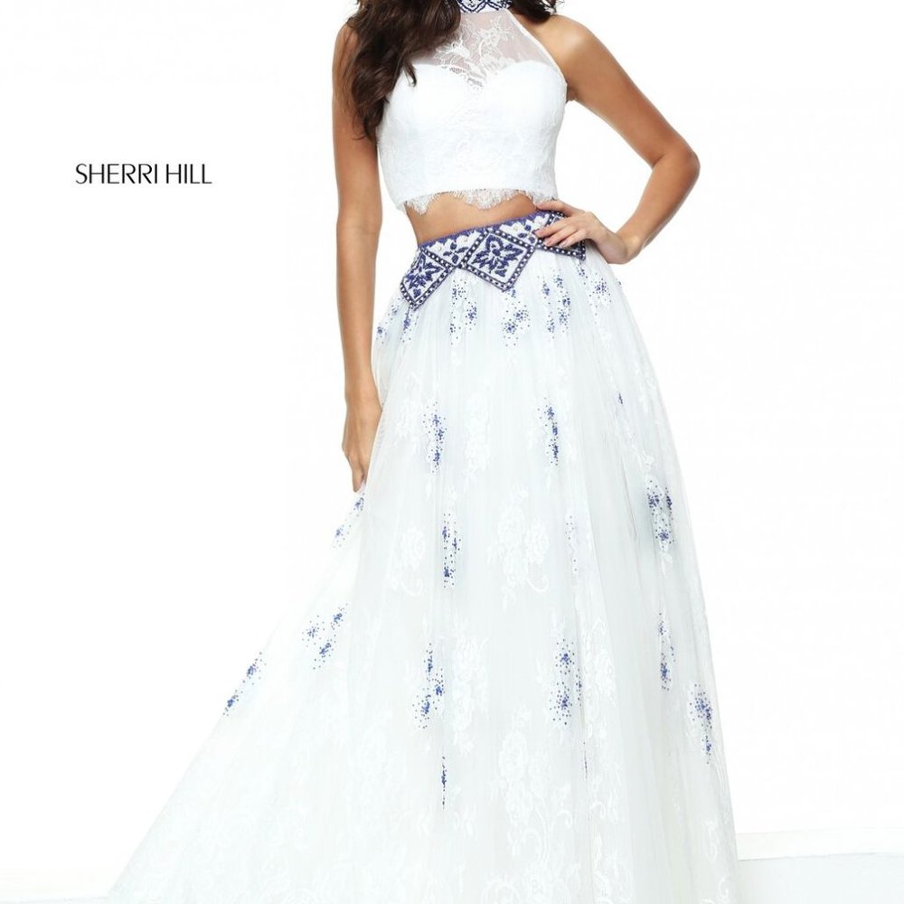 Sherri Hill Prom Dress 2 Piece Ivory and blue gown 50977